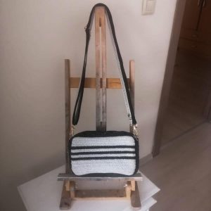 Fermuarlı, Çift Gözlü Jüt Örgü Omuz Çantası