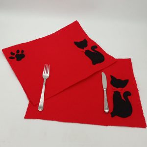 Kedi Motifli Kırmızı Amerikan Servis Seti