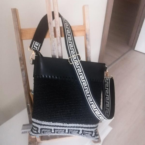 Mitolojik Desenli Kağıt - Jüt Örgü Çanta